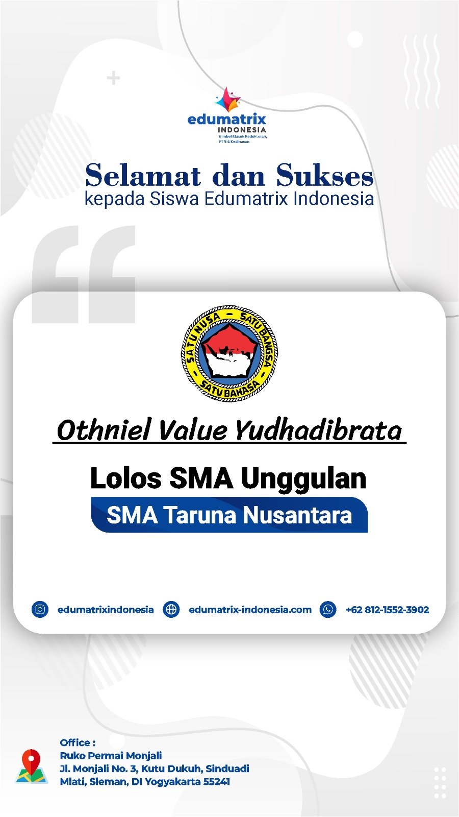 Othniel Value Yudhadibrata SMA Taruna Nusantara Othniel Value Yudhadibrata SMA Taruna Nusantara